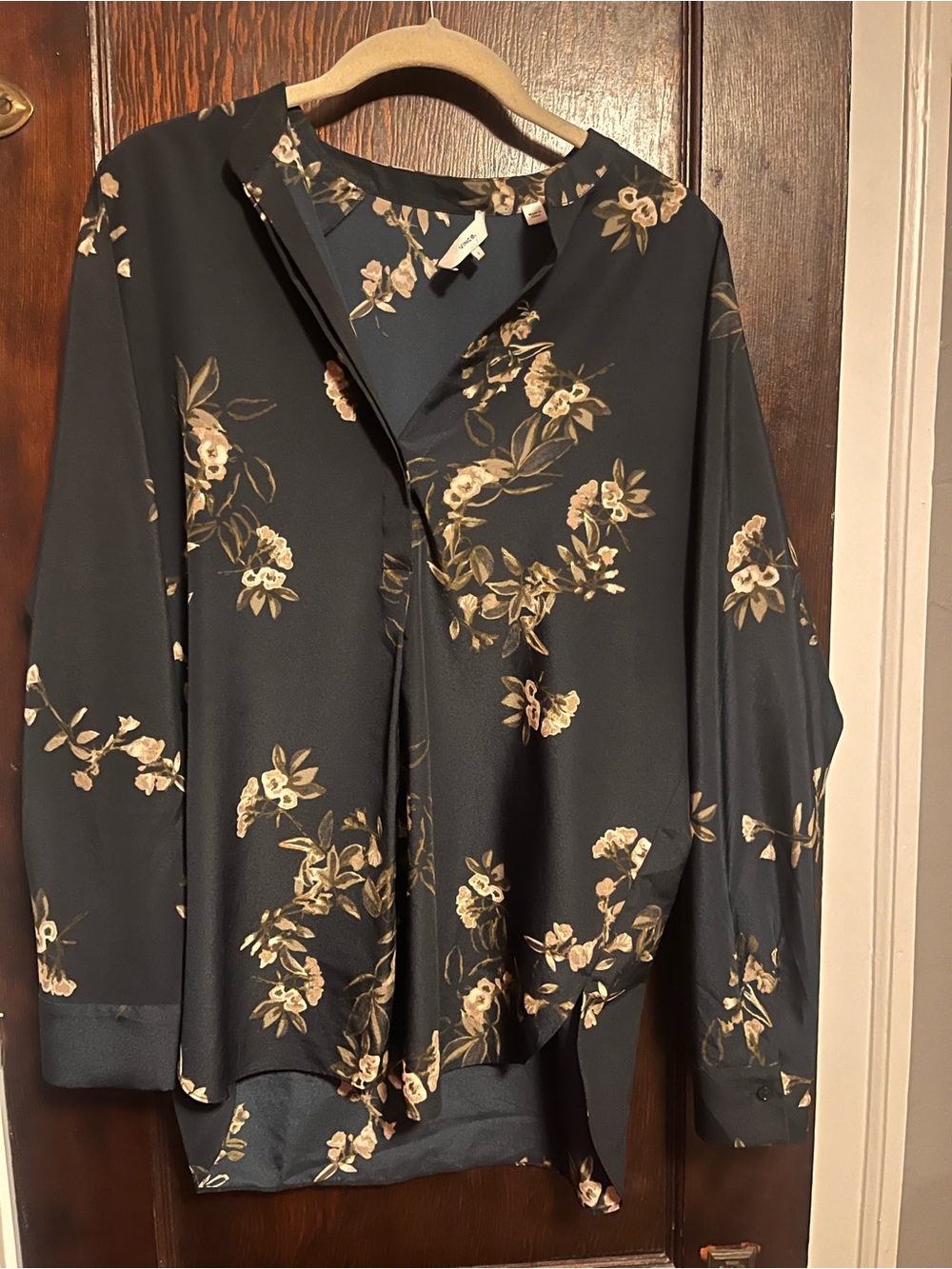 VINCE Painted Blooms Floral High Low Blouse In Coastal Navy Women's Size Small